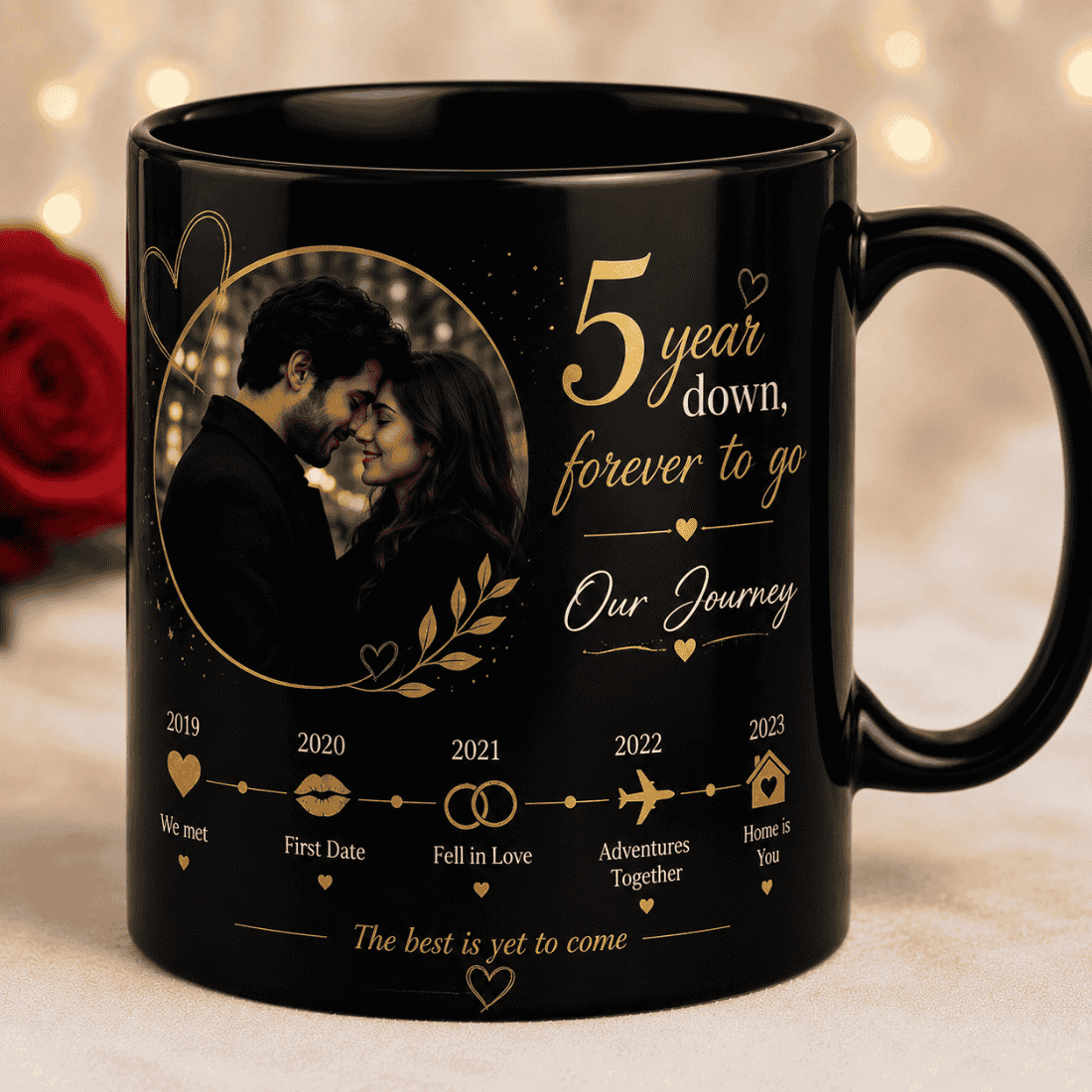 “Cartoon Couple & “5 Years Down, Forever To Go Anniversary Mug Pair – Bold Minimal Meme Edition” preview image.