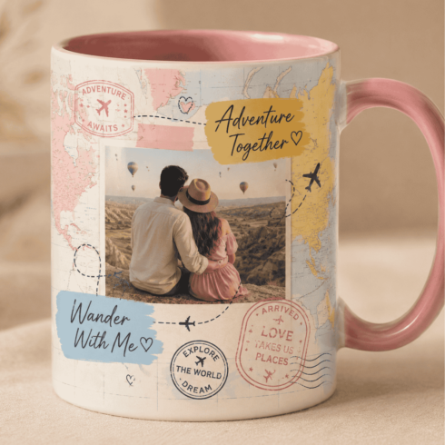Personalized Couple Mug Pair, Romantic Journey Travel Lovers Coffee cover image.