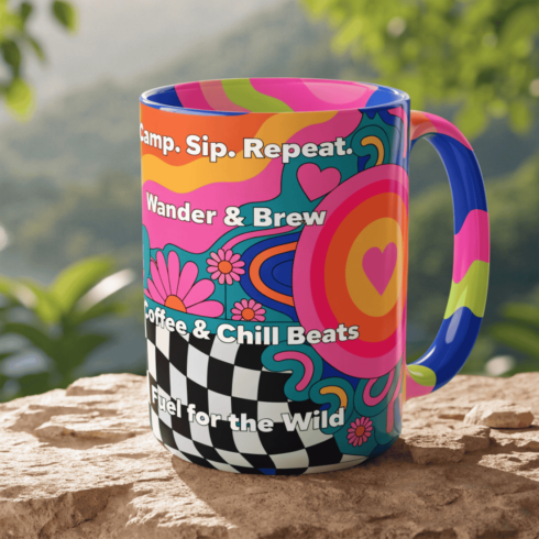 Color Pop Travel & Camping Mug Mockup Pair with Sunset Stripes cover image.