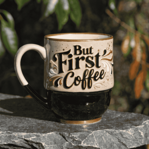Elegant Cream & Gold Coffee Lover Mug Pair cover image.