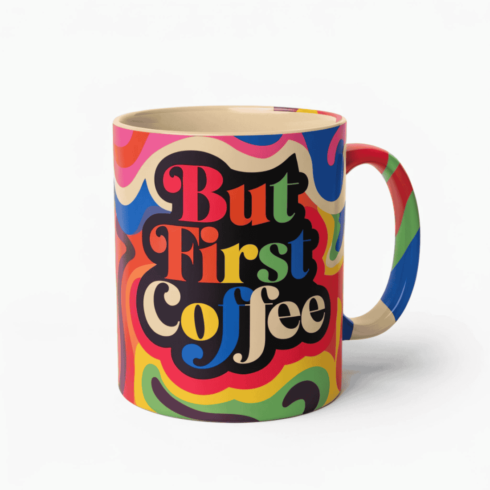 Vibrant Ceramic Coffee Mug Mockup Pair – Multicolor Accent Handles & Empty Interior cover image.