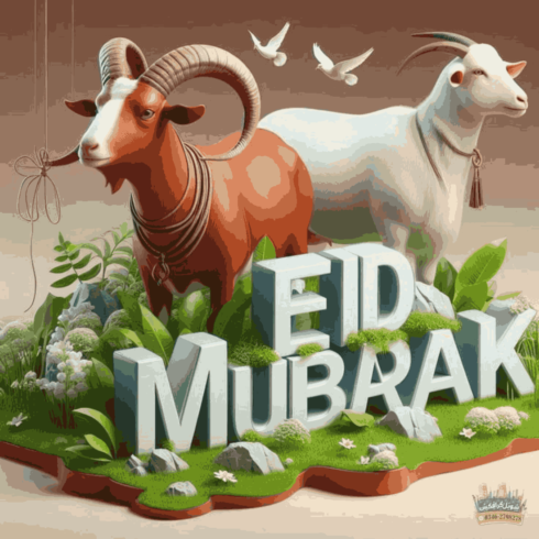 Eid Mubarak 3D Goat Illustration - Eid al-Adha Greeting Art cover image.