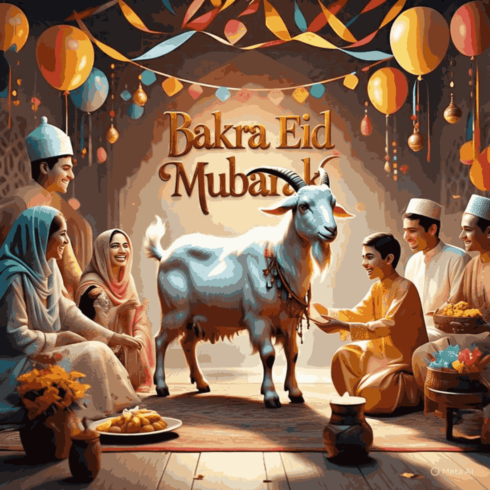 Bakra Eid Mubarak - Family Celebration with Goat Illustration cover image.