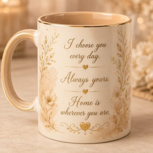 Ivory & Gold Romance Elegant Love & Wedding Promise Mug Duo cover image.
