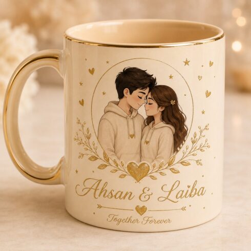 Ivory Romance Cute Anniversary Matching Outfit Couple Mug Mockup cover image.