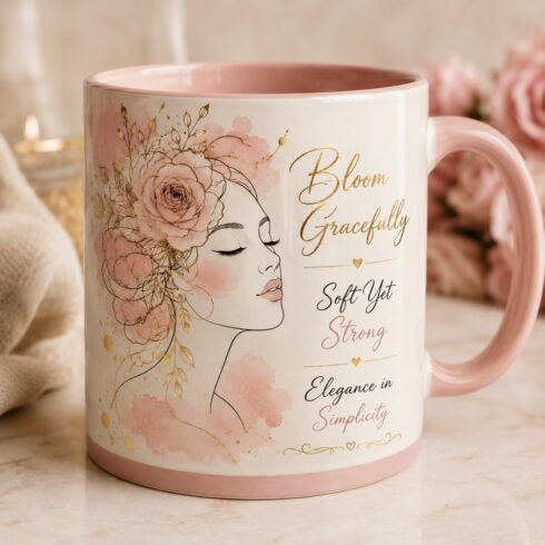 Blush Petals & Gold Dreams ,Bloom Gracefully,Elegance in Simplicity Feminine Elegance Mug Pair for Botiques, Beauty Salons gift cover image.