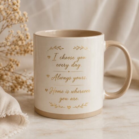 Modern Romance Anniversary Mug Mockup Pair |Luxury Couple Mug Mockup cover image.