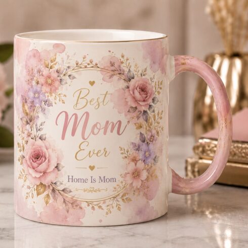 Timeless Love for Mom – Pastel Bloom, Peach Blossom & Lavender Glow Elegant Mug Mockup Duo cover image.