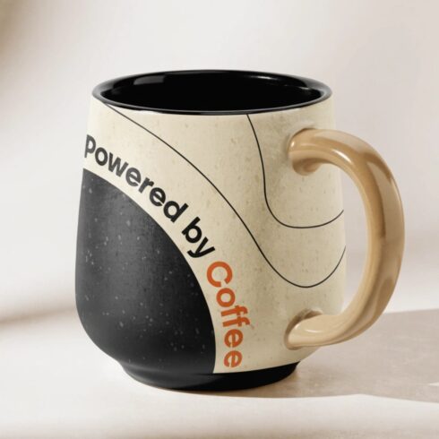 Cream & Black Powered by Coffee –Coffee Fuel Aesthetic Mug Duo cover image.