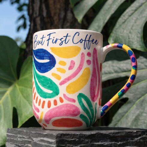 Multicolor Modern Café Style Mug Pair Mockup cover image.