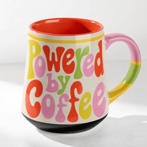 Cute Colorful “Powered by Coffee” Mug Mockup Pair cover image.