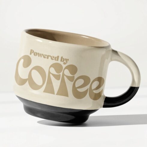 Elegant Coffee Typography Mug Mockup Pair in Cream & Beige, black cover image.