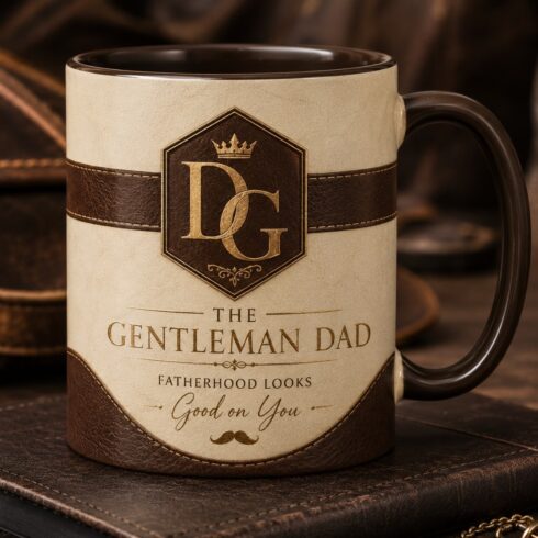 Fatherhood Brown & Matte Black Classic Masculine Mug Mockup Pair cover image.