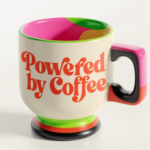 Cute Multicolor Accent Mug Mockup Pair–Powered by Coffee Edition cover image.