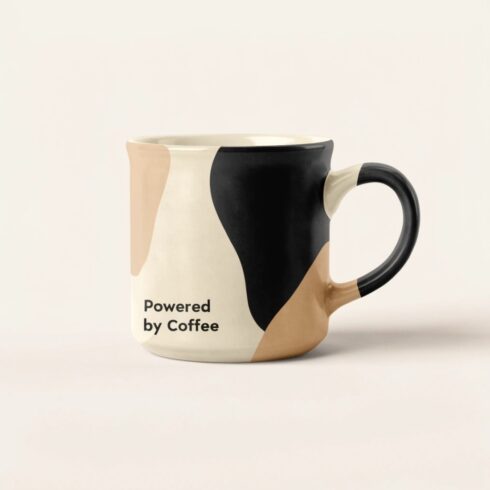 Trendy Powered by Coffee – Cream, Black & Beige Mug Mockup Pair cover image.