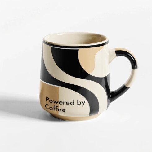 Modern Coffee Mug Mockup Pair with Cream, Black & Beige Accents cover image.