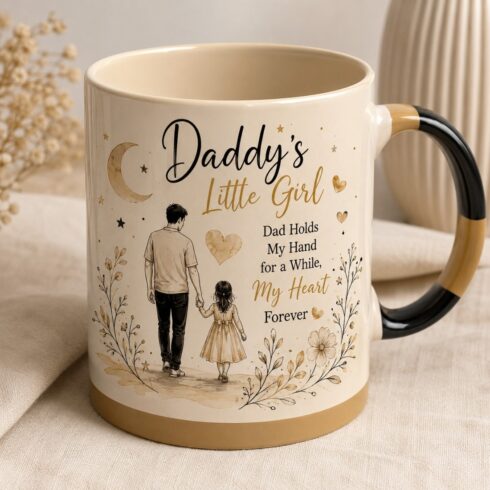 Sentimental Daddy’s Little Girl Love Beige Gold & Black Mug Mockup Pair cover image.