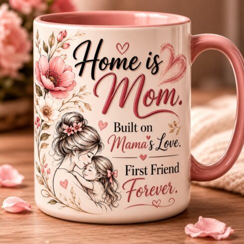 Elegant Floral Motherhood Mug Mockup Pair in Cream & Dusty Pink cover image.
