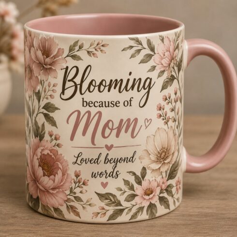 Minimal Elegant Emotional Motherhood Mug Mockup with Floral Design cover image.