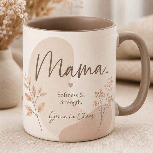 Minimal Elegant Mom Mug Mockup in Soft Pink Tones cover image.