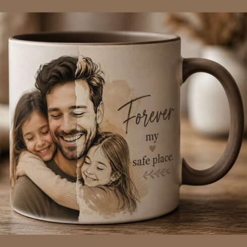 Earthy Tone Emotional Father Daughter Mug Wrap Mockup Pair cover image.