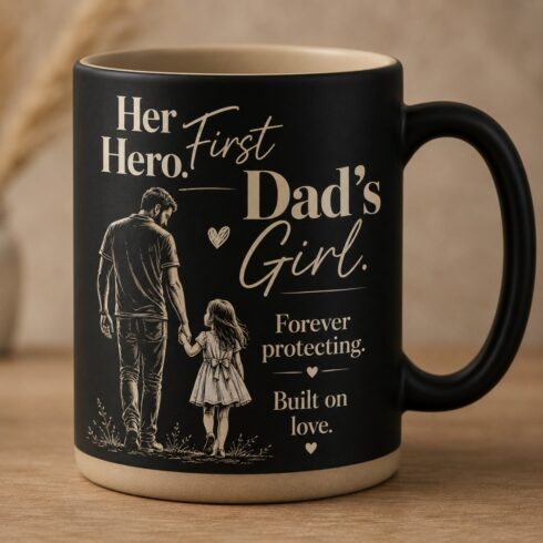 Full Wrap Cute Coffee Daddy’s Little World Father Love Mug Pair cover image.