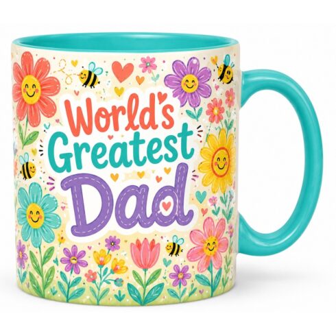 Colorful Father's Day Mug Pair Mockup | Garden Dad Floral Mug & BBQ Dad Grilling Mug cover image.