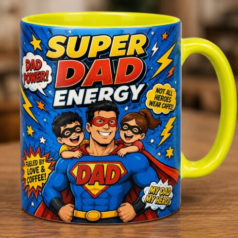 Full Wrap Bright Pop Comic & Superhero Dad Mug Duo cover image.