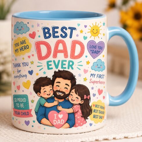 Color Splash Full Wrap Bright & Cheerful Family Love Mug Pair cover image.