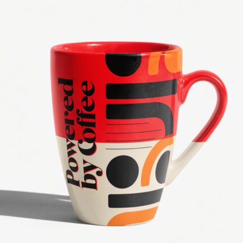 Powered by Coffee Mug Mockup Pair | Coffee Lover Gift Mug | Red Handle Cream Mug cover image.