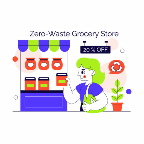 10 Zero Waste Grocery Store Illustration cover image.