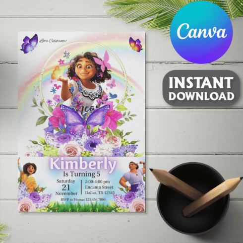Encanto Mobile Birthday Invitation | Editable Encanto Birthday Party Invites | Editable kid Invitation | Canva template | instant download cover image.