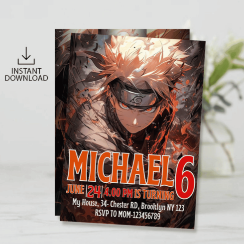 NARUTO Kids Birthday Invitation Template Editable Canva, Fun Birthday Invite, Rainbow, Stars Party Invitation, Printable Instant Download cover image.