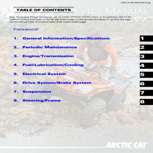 2012 Arctic Cat 450 700 DVX Service Repair Manual cover image.