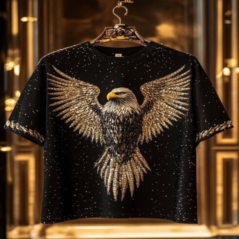Gold Glitter Eagle Streetwear T-Shirt - Luxury Black Tee with Eagle cover image.