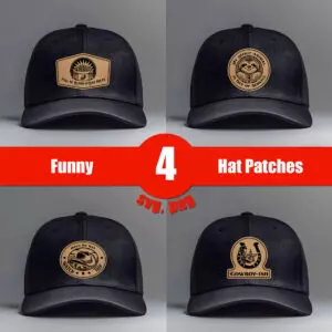 Funny Hat Patch SVG Bundle - 4 Laser-Ready Leather Patch Designs for Caps & Apparel cover image.