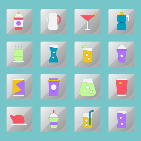 Beverage & Drink Flat Icons Bundle – 16 Vector Icons cover image.
