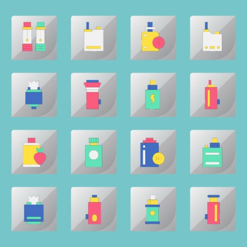Vape & E-Cigarette Flat Icons Bundle – 16 Vector Icons cover image.