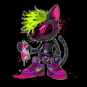 Cyberpunk Graffiti Cat Vector Illustration – Neon Streetwear Design cover image.