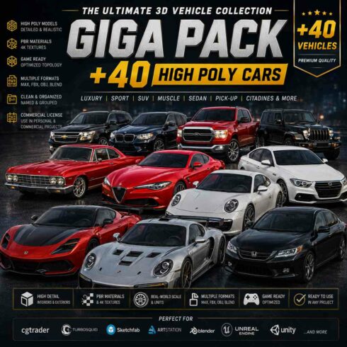 40+ High Poly Cars Mega Pack – Premium 3D Vehicle Collection cover image.