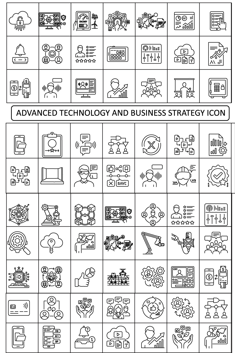 Advanced Technology and Business Strategy Icon Set: 80+ Minimalist ...