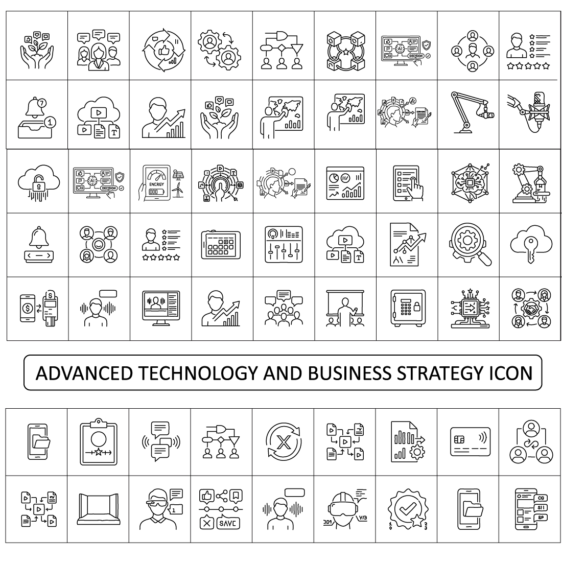 Advanced Technology and Business Strategy Icon Set: 80+ Minimalist ...