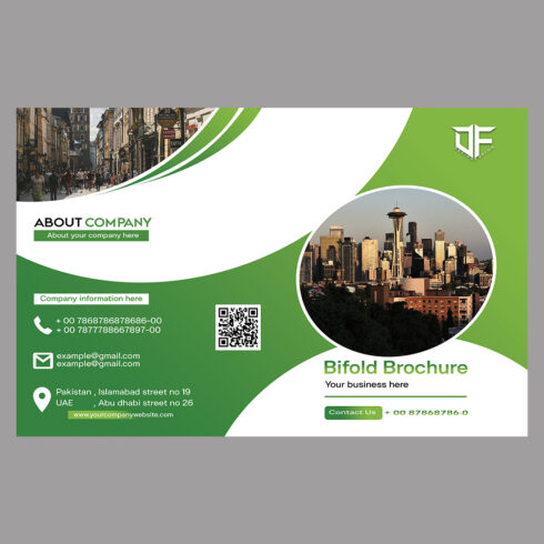 Green Corporate Bifold Brochure Template Modern Business Company Profile & Marketing Print Design cover image.