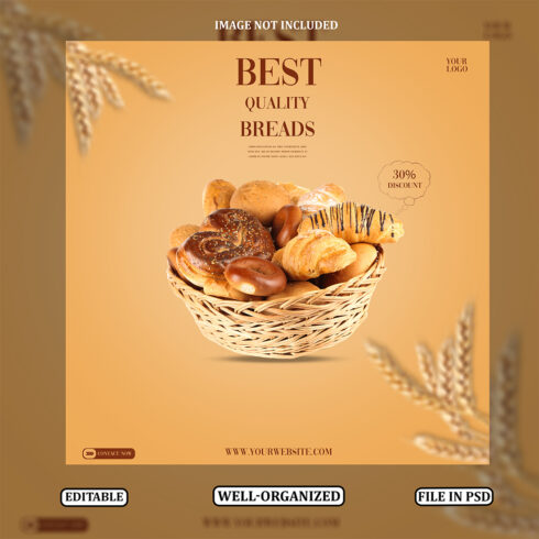 Best Quality Bread Bakery Poster Template Fresh Bread & Pastry Promotion Flyer PSD cover image.