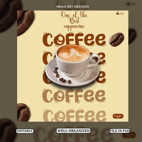 Cappuccino Coffee Flyer PSD Template Cafe Instagram Post Design Editable Coffee Shop Social Media Poster cover image.