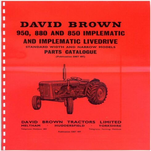 David Brown 950, 880 850 implematic Series Parts Manual cover image.