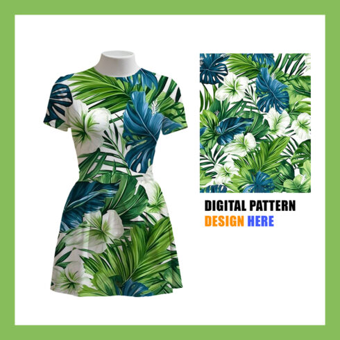 Tropical Floral Seamless Pattern Design for T-Shirts, Dresses & Apparel – Editable Digital Textile Print Template cover image.
