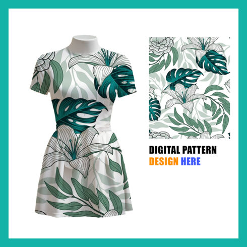 Tropical Floral Seamless Pattern Design for T-Shirts, Dresses & Apparel Editable Digital Textile Print Template cover image.