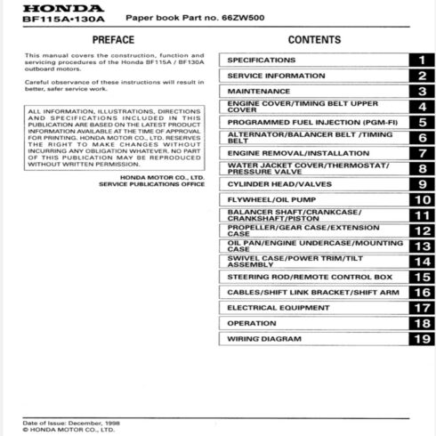 Honda BF115A BF130A Outboard Service Manual cover image.