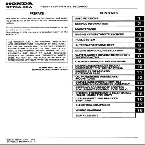 Honda BF75A BF90A Outboard Service Manual cover image.